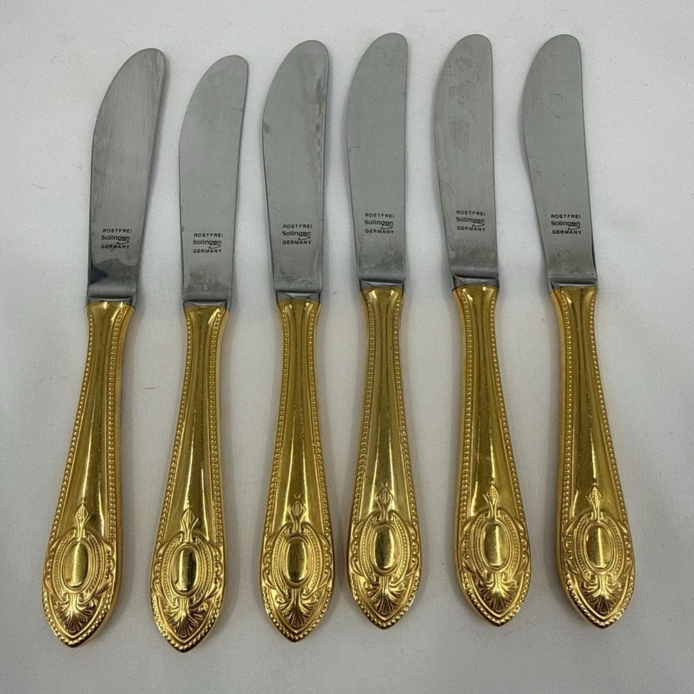 Solingen 18/10 23/24K Gold Plated Hartvergoldet  Rostfrei Dessert Knive Set Of 6